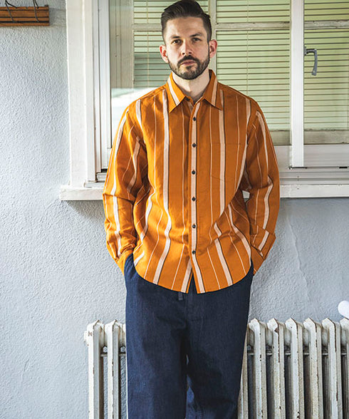 MR.OLIVE/LYOCELL LINEN BREND MULTI STRIPE / REGULAR COLLAR SHIRT ミスターオリーブ/リヨセルストライプ / レギュラーカラーシャツ